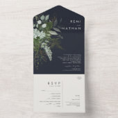 緑と金ゴールド葉 |ダークネイビーシールと送信A オールインワン招待状 (内側)