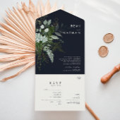 緑と金ゴールド葉 |ダークネイビーシールと送信A オールインワン招待状