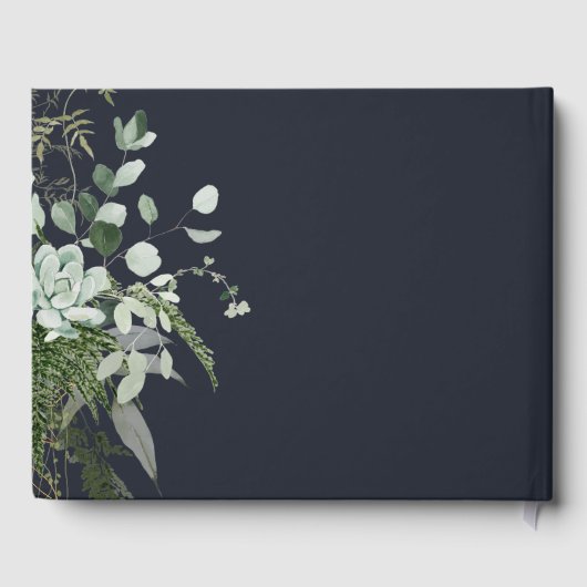 緑と金ゴールド葉 |ダークネイビー結婚ズ ゲストブック (裏面)