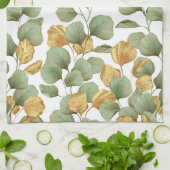 緑と金ゴールド葉。パターン キッチンタオル (折り畳み)