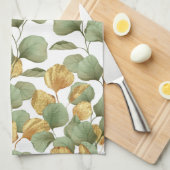 緑と金ゴールド葉。パターン キッチンタオル (四つ折り)