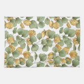 緑と金ゴールド葉。パターン キッチンタオル (横)