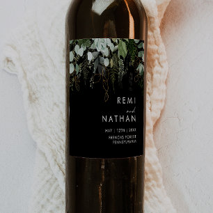 緑と金ゴールド葉  ブラック結婚ズ ワインラベル