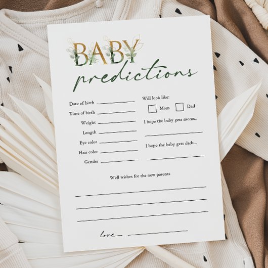 緑と金ゴールド赤ちゃんシャワーベビー予測カード 招待状