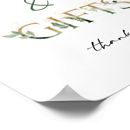 緑と金ゴールド赤ちゃんシャワー本とギフトサイン ポスター (角)