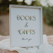 緑と金ゴールド赤ちゃんシャワー本とギフトサイン ポスター