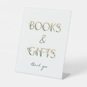 緑と金ゴールド赤ちゃんシャワー本とギフト 台座サイン (正面)