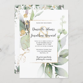 緑と金ゴールド離れ幾何結婚Inv 招待状