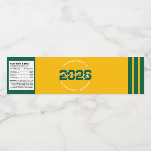 緑と金ゴールド黄色の卒業水瓶ラベル ペットボトルラベル (シングルラベル)