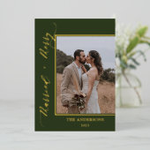 緑と金ゴールド2フォトクリスメリーマ結婚したス 箔シーズンカード (立ち正面)