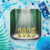 緑と金ゴールド2025年のスポットライトでの卒業 ペーパープレート (パーティー)