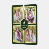 緑と金ゴールド4写真ファミリーフォトコラージュ メタルオーナメント (正面左)