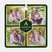 緑と金ゴールド4写真ファミリーフォトコラージュ メタルオーナメント (裏面)