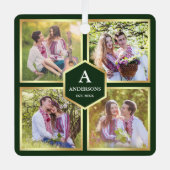 緑と金ゴールド4写真ファミリーフォトコラージュ メタルオーナメント (正面)