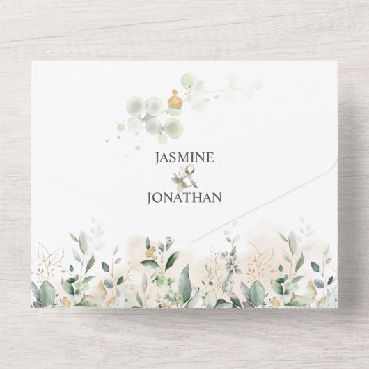 緑と金ゴールド | オールインワン招待状 (裏面)