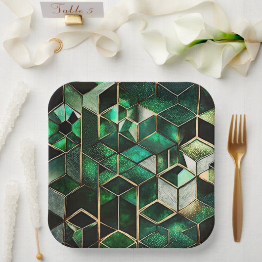 緑と金ゴールド ペーパープレート (ウェディング)