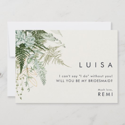 緑と金ゴールド |海軍のブライドメイド提案カード 招待状 (裏面)