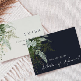 緑と金ゴールド Navy Matron of Honor Card 招待状