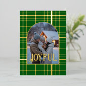 緑と金チェックのクリスマスホリデー写真 箔シーズンカード (立ち正面)