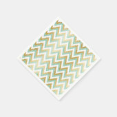 緑と金フェイク箔のシェブロンイカットパターン スタンダードカクテルナプキン (角)