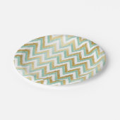 緑と金フェイク箔のシェブロンイカットパターン ペーパープレート (アングル)