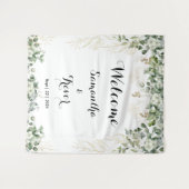 緑と金属の金ゴールド開花:ブライダルシャワー タペストリー (正面(横))