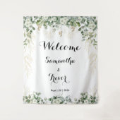 緑と金属の金ゴールド開花:ブライダルシャワー タペストリー (正面)