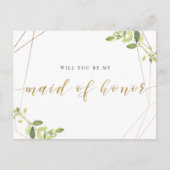 緑と金箔が私のメイド・オブ・オーナー（花嫁付き添い人） インビテーションポストカード (正面)