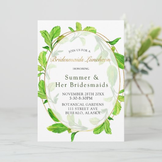 緑と金箔フレームブリデスメイド昼食会 招待状 (スタンド正面)
