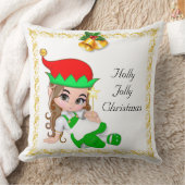 緑と金色の鐘を着たクリスマスの妖精 クッション (ブランケット)