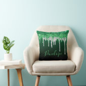 緑と銀のグリッター滴下モノグラム クッション (椅子)