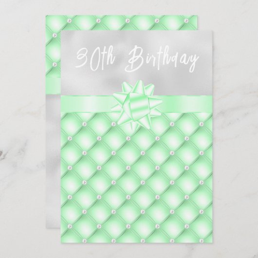 緑と銀のタフテッド真珠の誕生日パーティー 招待状 (正面/裏面)
