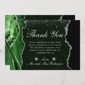 緑と銀のフェイクグリッターアゲ結婚ート サンキューカード (正面/裏面)