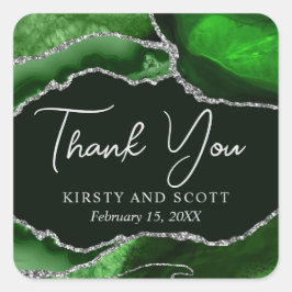 緑と銀のフェイクグリッターアゲ結婚ート スクエアシール