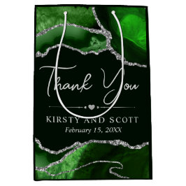 緑と銀のフェイクグリッターアゲ結婚ート ミディアムペーパーバッグ