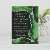 緑と銀のフェイクグリッターアゲ結婚ート 招待状 (スタンド正面)