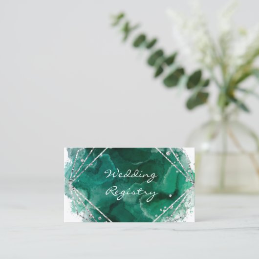 緑と銀のレジス結婚トリエンクロージャカード 名刺 (スタンド正面)