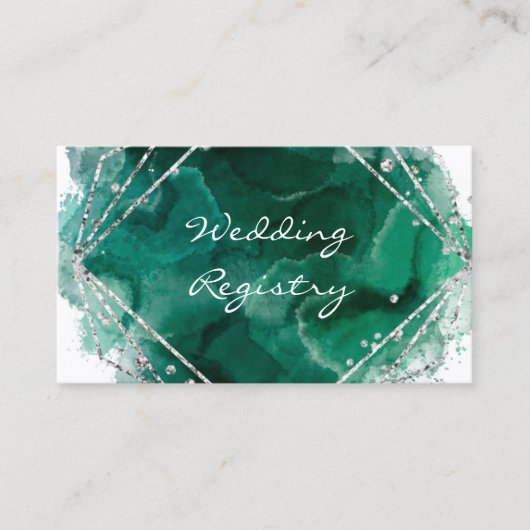緑と銀のレジス結婚トリエンクロージャカード 名刺 (正面)