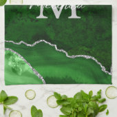 緑と銀の大理石瑪瑙 キッチンタオル (折り畳み)