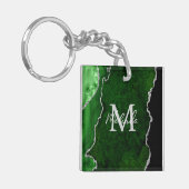 緑と銀の大理石瑪瑙 キーホルダー (正面左)