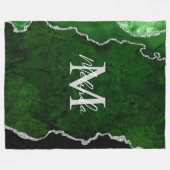 緑と銀の大理石瑪瑙 フリースブランケット (正面(横))