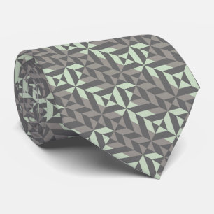 緑と銀の幾何学的ジグザグ(Sage Green and Silver Geometric ZigZa ネクタイ