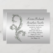 緑と銀の渦巻きポスト結婚のお祝い 招待状 (正面/裏面)