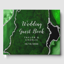緑と銀の瑪瑙の大理石結婚の ゲストブック