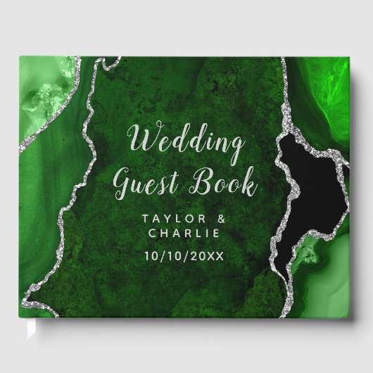 緑と銀の瑪瑙の大理石結婚の ゲストブック (正面)