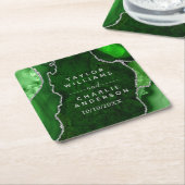緑と銀の瑪瑙の大理石結婚の スクエアペーパーコースター (アングル)