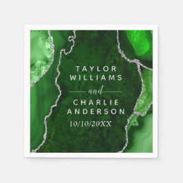 緑と銀の瑪瑙の大理石結婚の スタンダードカクテルナプキン