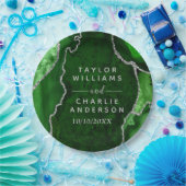 緑と銀の瑪瑙の大理石結婚の ペーパープレート (パーティー)