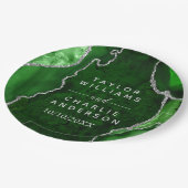 緑と銀の瑪瑙の大理石結婚の ペーパープレート (アングル)