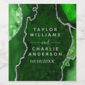 緑と銀の瑪瑙の大理石結婚の ワインラベル (シングルラベル)